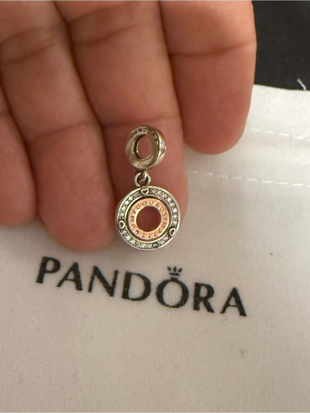 Pandora Two-Tone Circle Dangle Charm in Rose and Silver